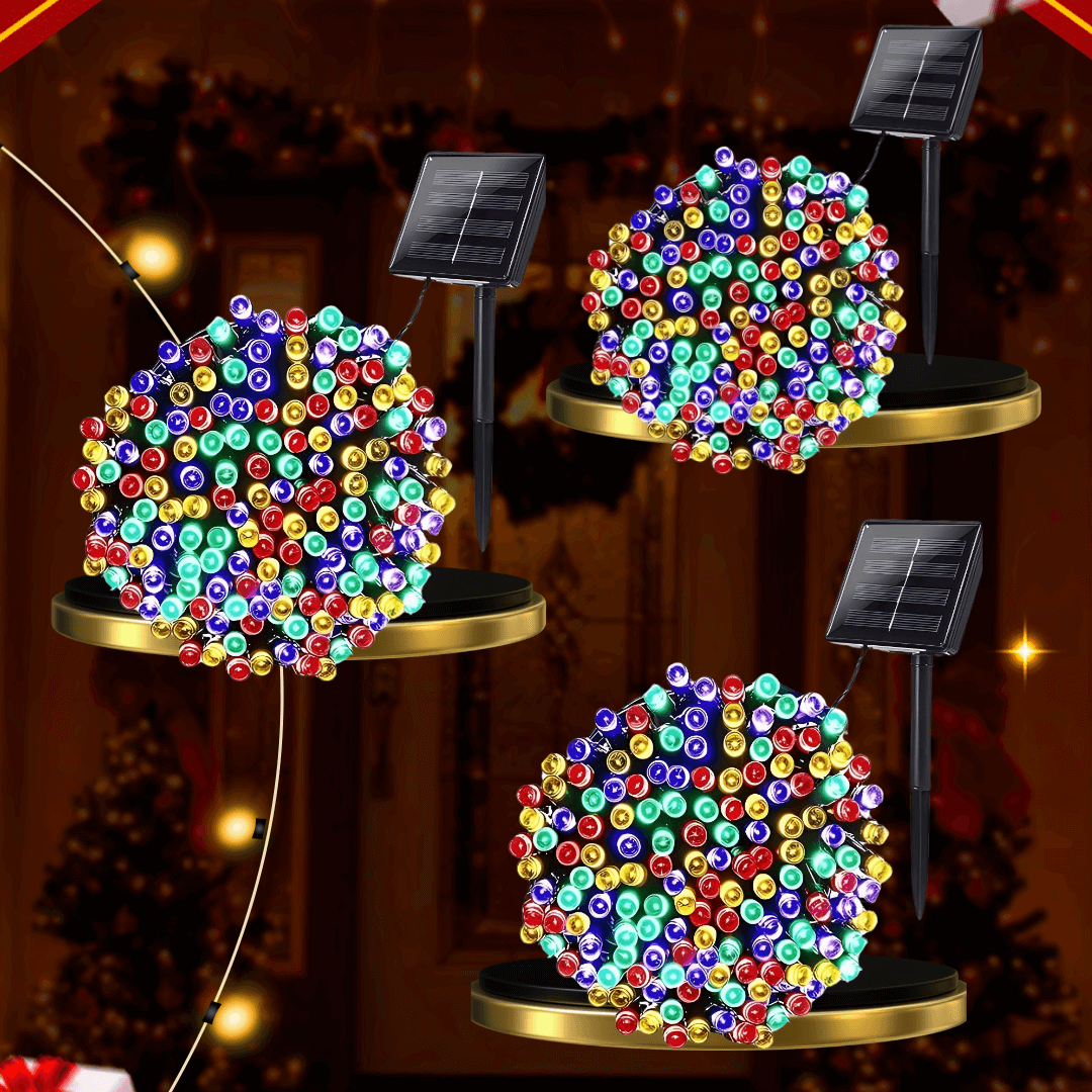 Luces navideñas con panel solar x 3 und.