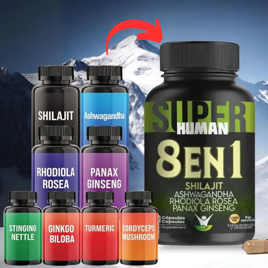 8 en 1 Cápsulas - Shilajit Ashwagandha Rhodiola Rosea Panax y Ginseng (120 Cápsulas)